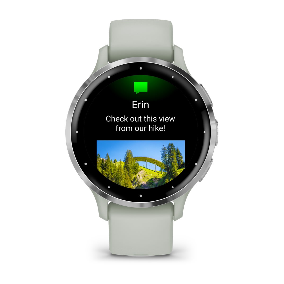 Venu® 3S Silver Stainless Steel Bezel with Sage Gray Case and Silicone Band