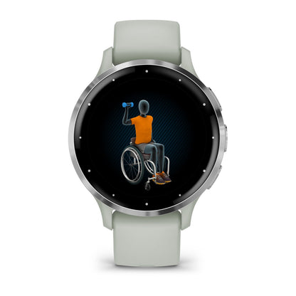 Venu® 3S Silver Stainless Steel Bezel with Sage Gray Case and Silicone Band