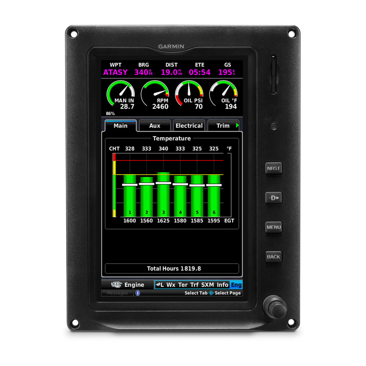 G3X Touch™ for Certificated Aircraft 7\" Portrait Display with 6 Cylinder EIS
