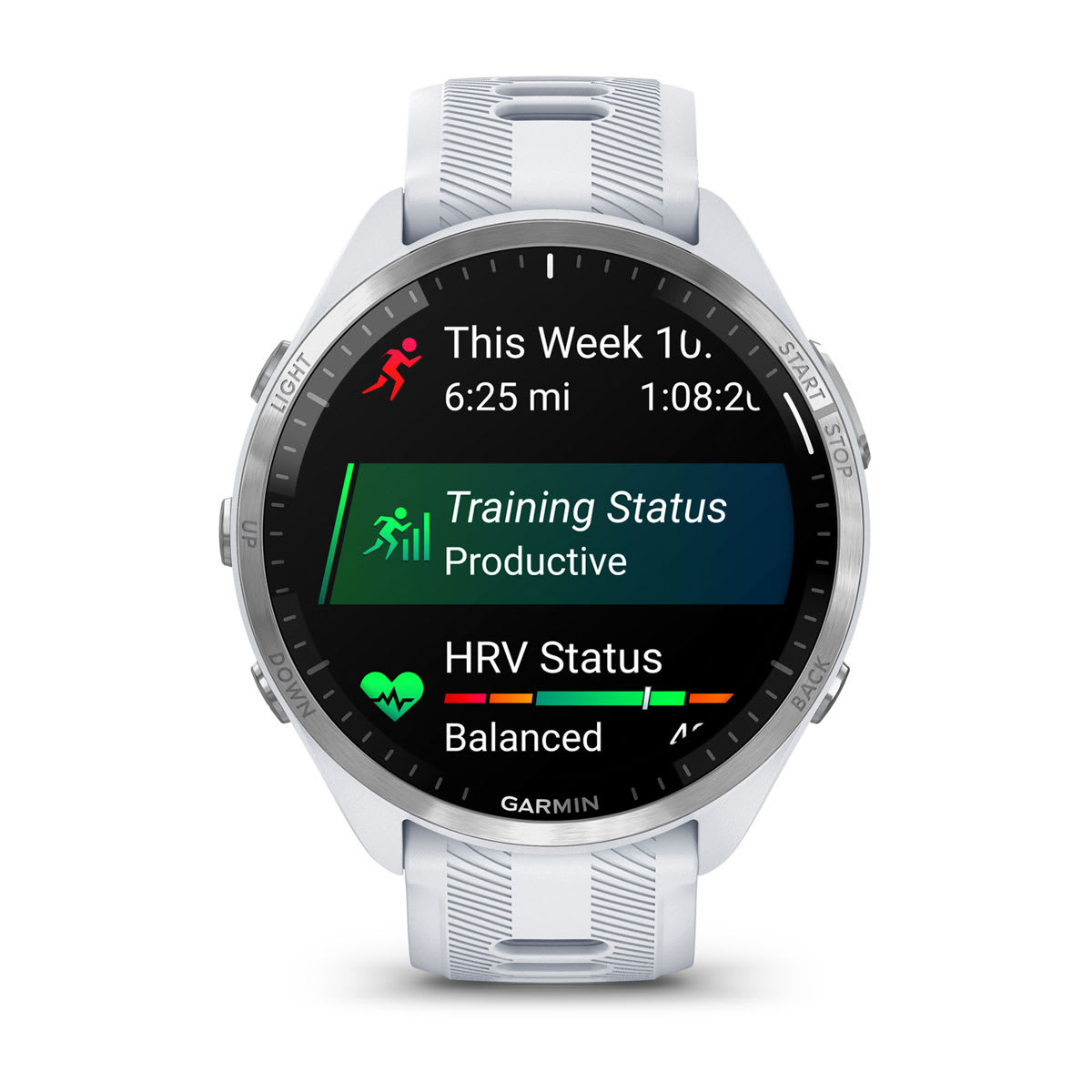 Forerunner® 965 Titanium Bezel with Whitestone Case and Whitestone/Powder Gray Silicone Band