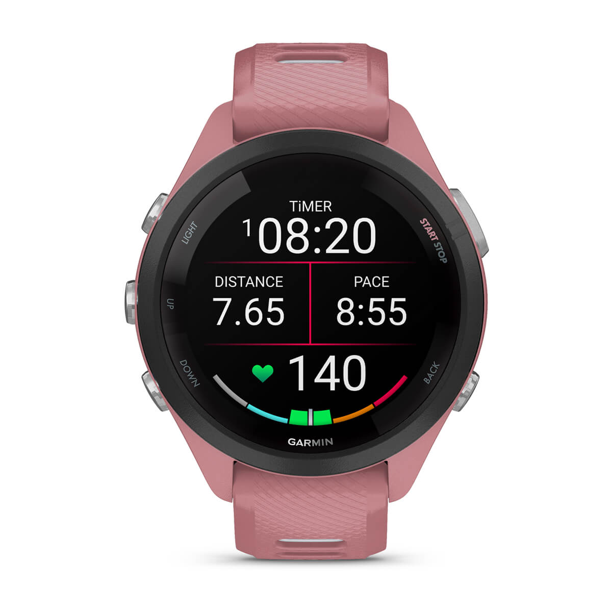 Forerunner® 265S Black Bezel with Light Pink Case and Light Pink/Whitestone Silicone Band