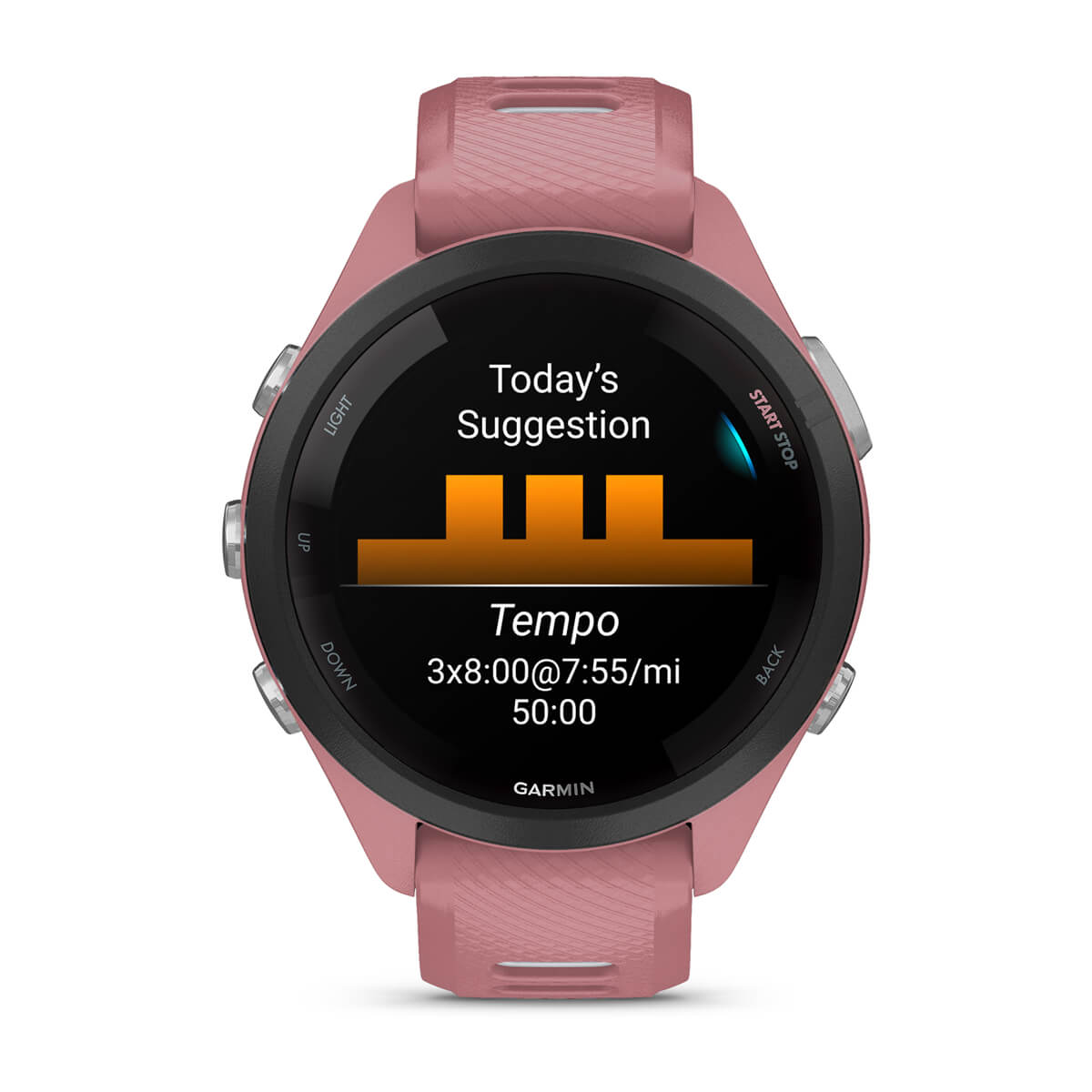 Forerunner® 265S Black Bezel with Light Pink Case and Light Pink/Whitestone Silicone Band