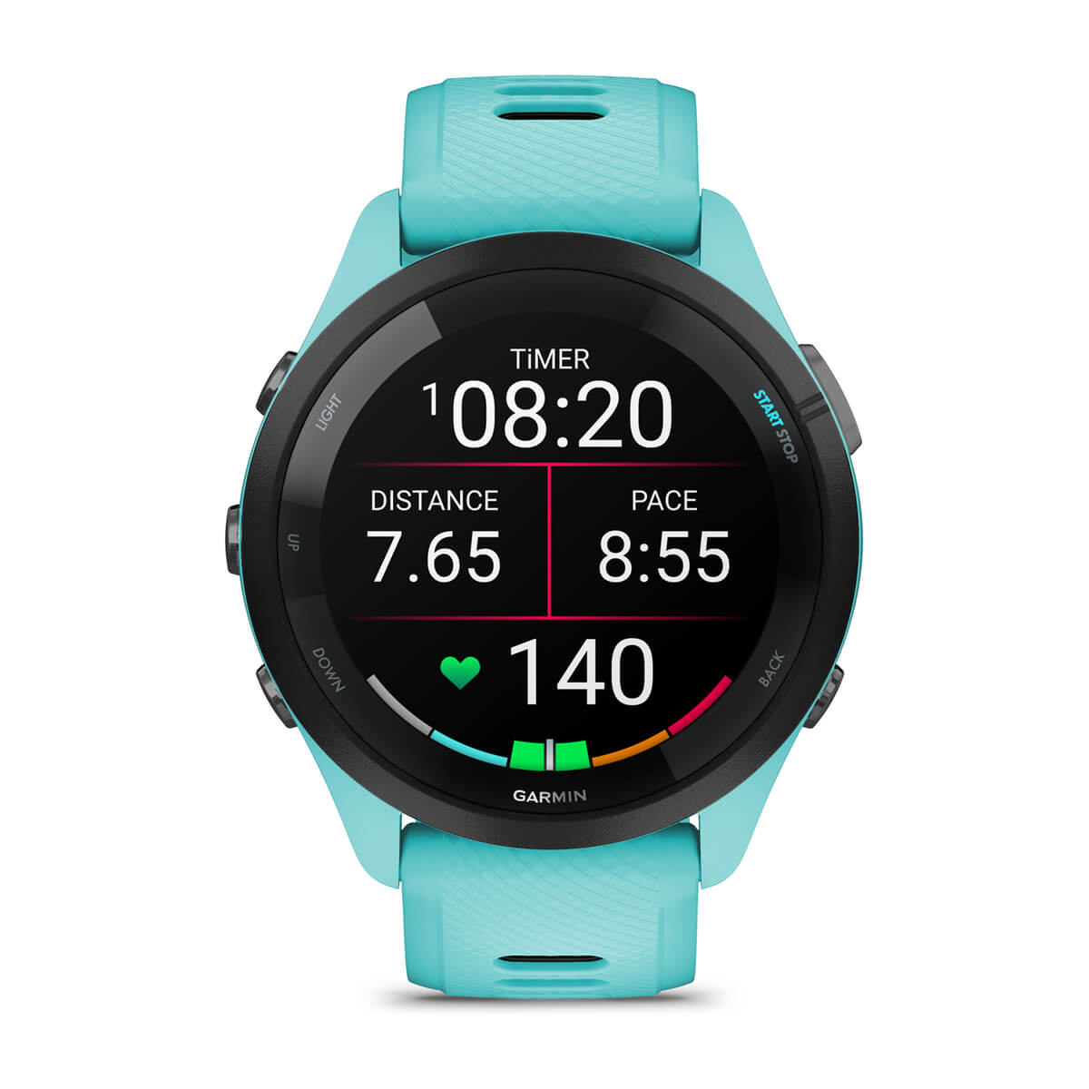 Forerunner® 265 Black Bezel with Aqua Case and Aqua/Black Silicone Band