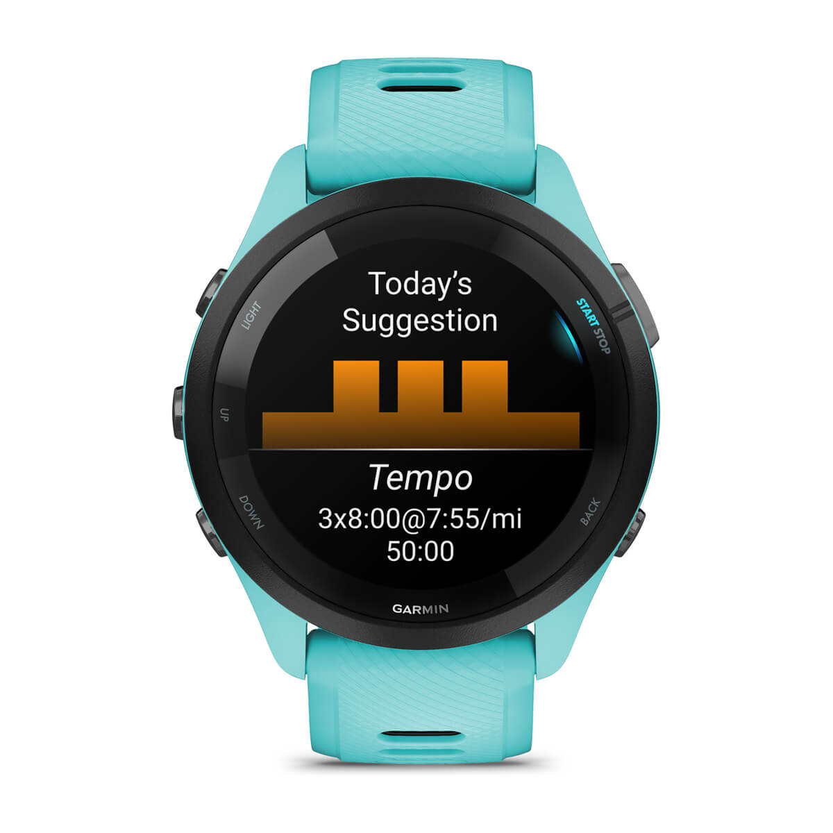 Forerunner® 265 Black Bezel with Aqua Case and Aqua/Black Silicone Band