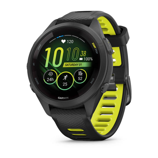Forerunner® 265S Black Bezel and Case with Black/Amp Yellow Silicone Band