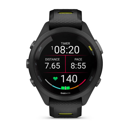 Forerunner® 265S Black Bezel and Case with Black/Amp Yellow Silicone Band