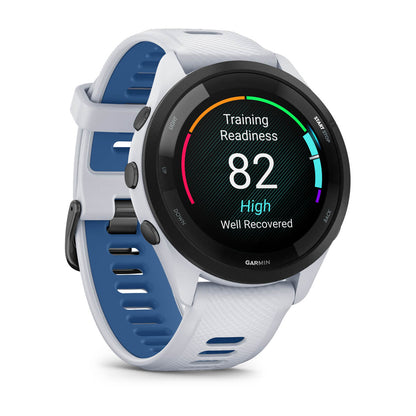 Forerunner® 265 Black Bezel with Whitestone Case and Whitestone/Tidal Blue Silicone Band