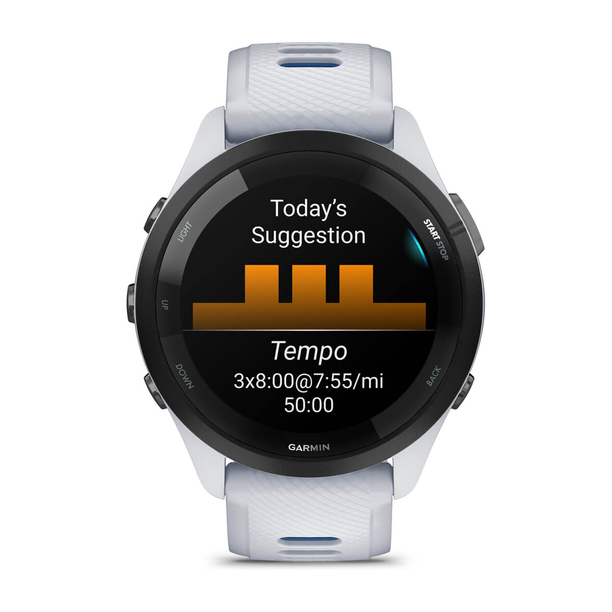 Forerunner® 265 Black Bezel with Whitestone Case and Whitestone/Tidal Blue Silicone Band