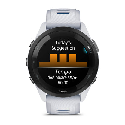 Forerunner® 265 Black Bezel with Whitestone Case and Whitestone/Tidal Blue Silicone Band
