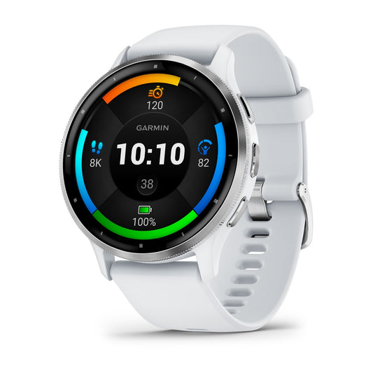 Venu® 3 Silver Stainless Steel Bezel with Whitestone Case and Silicone Band