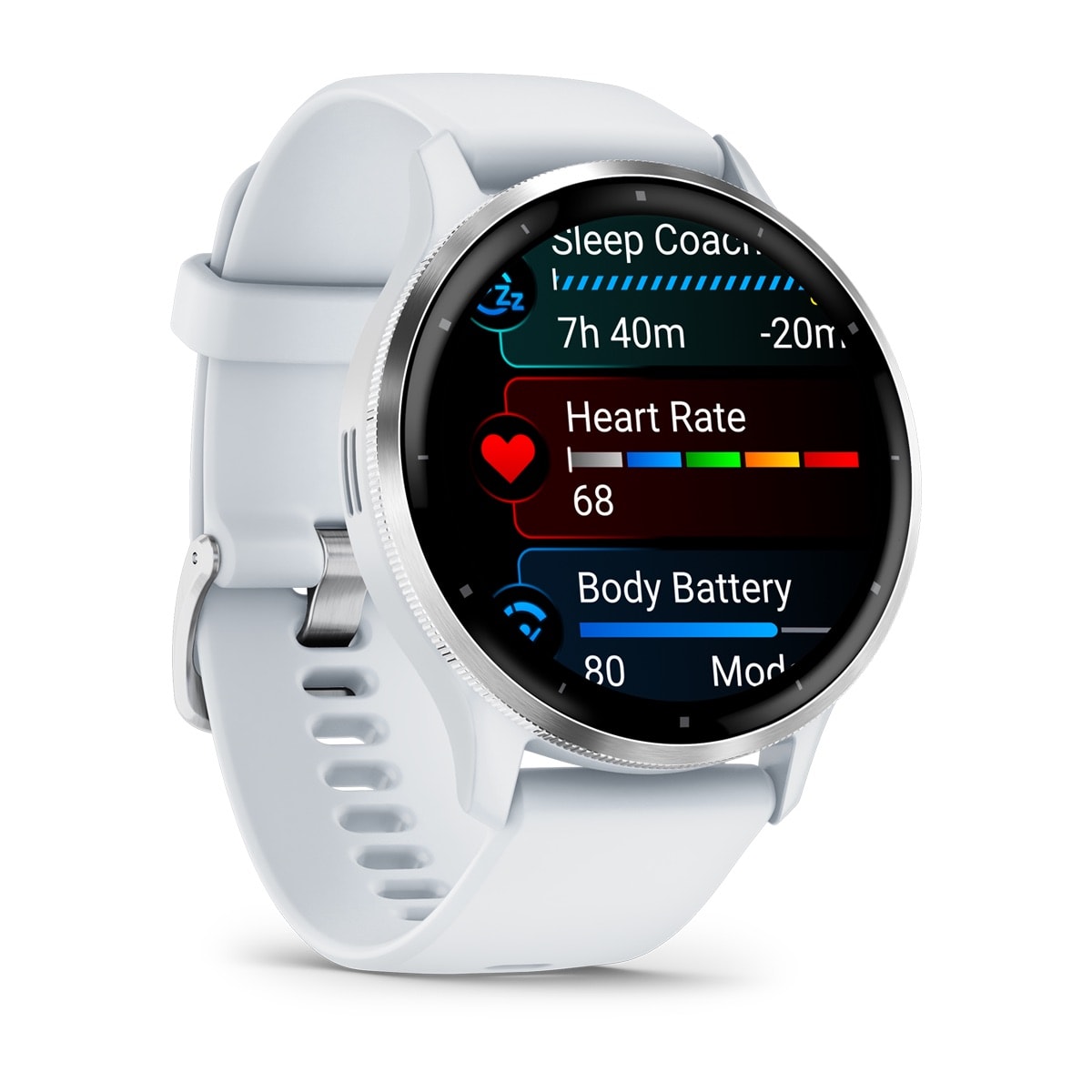 Venu® 3 Silver Stainless Steel Bezel with Whitestone Case and Silicone Band