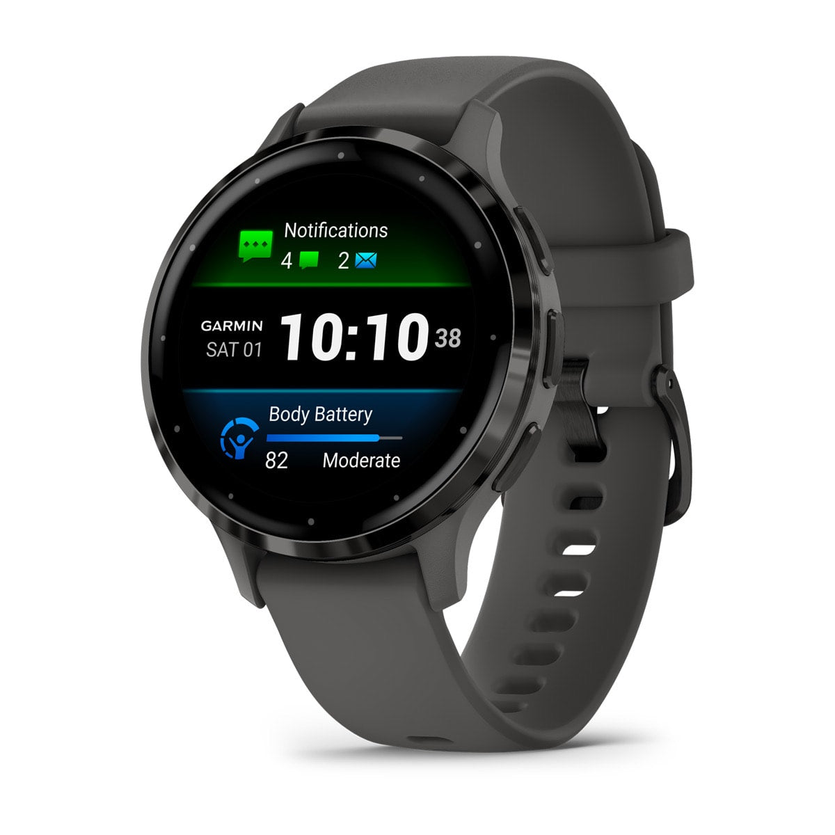 Venu® 3S Slate Stainless Steel Bezel with Pebble Gray Case and Silicone Band