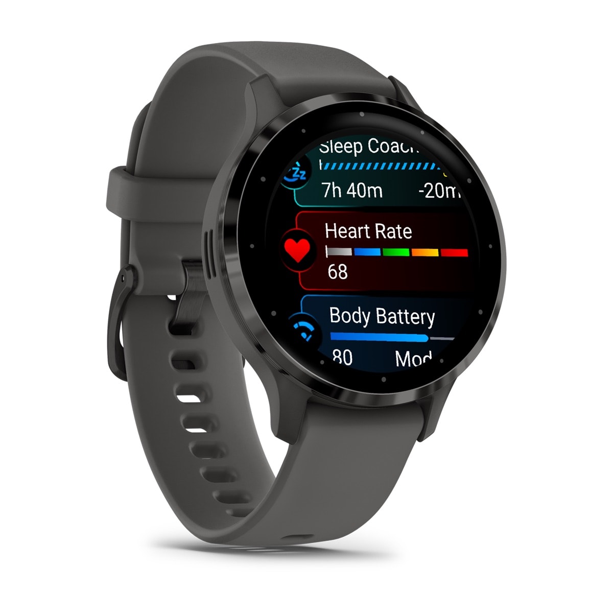 Venu® 3S Slate Stainless Steel Bezel with Pebble Gray Case and Silicone Band