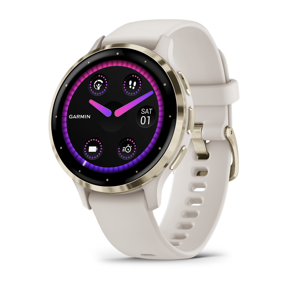 Venu® 3S Soft Gold Stainless Steel Bezel with Ivory Case and Silicone Band