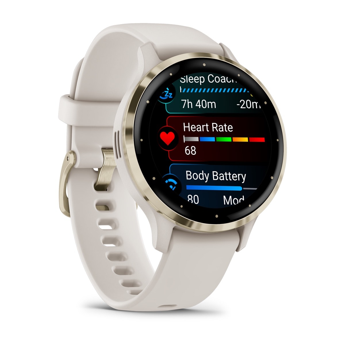 Venu® 3S Soft Gold Stainless Steel Bezel with Ivory Case and Silicone Band